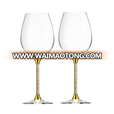 18.6oz Factory Business Gift Lead Free Drinking Wine Glass Golden Decor Wine Glass Set