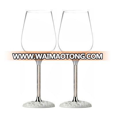 New Product Drinkingware Ceramic Rose Foot Goblet Pearl Wine Glass with Crystals